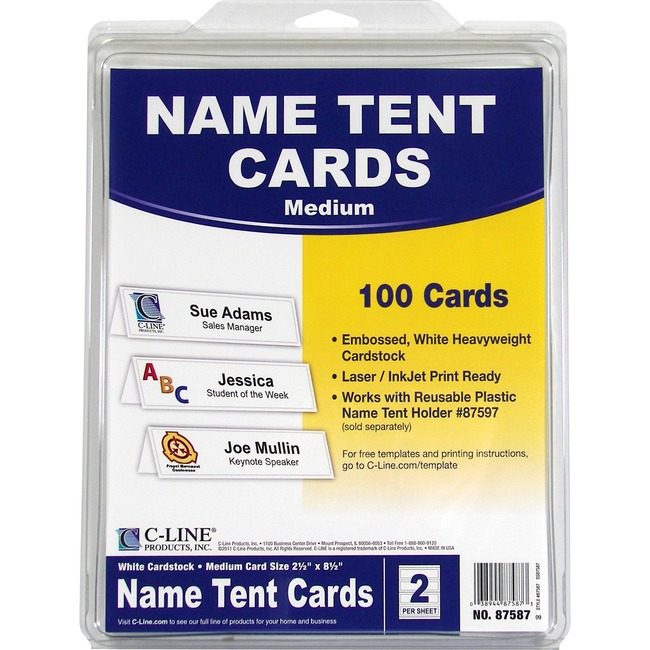 C-Line Products Cards Tent Lsr/Inkjt 8.5X11 CLI87587