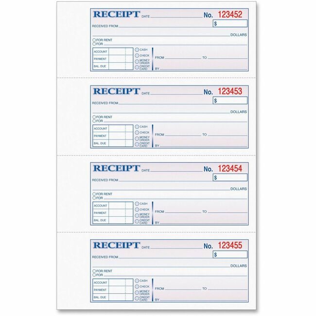 TOPS Products Book Receipt 3PT 4 PER PAGE TOP46808