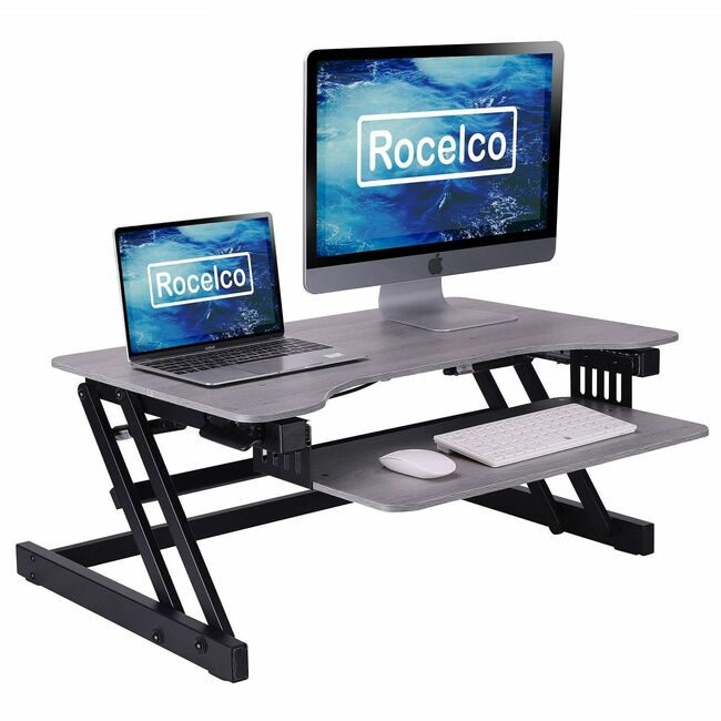 Rocelco Riser Desk Standing 32"W Gray RCLRADRG