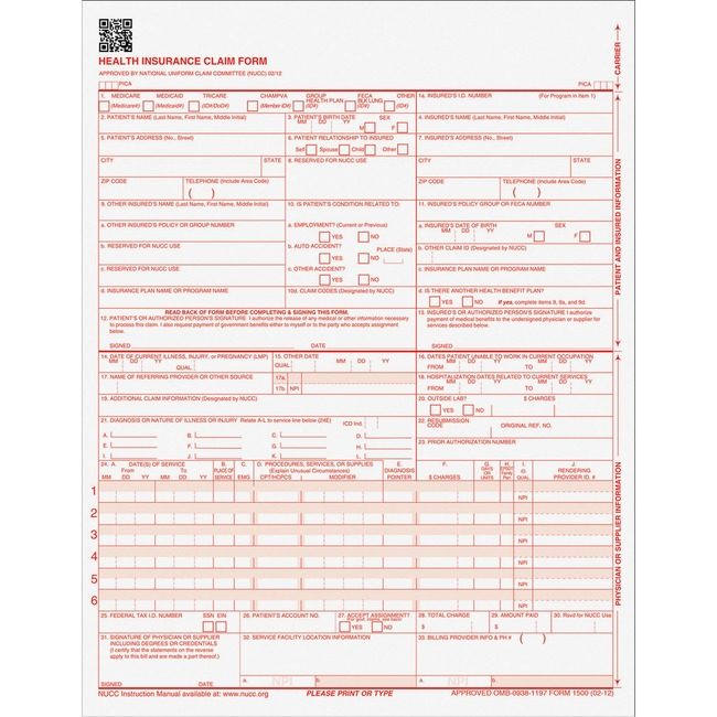 TOPS Products Form CMS1500 1PT Lsr 500/PK TOP50126RV