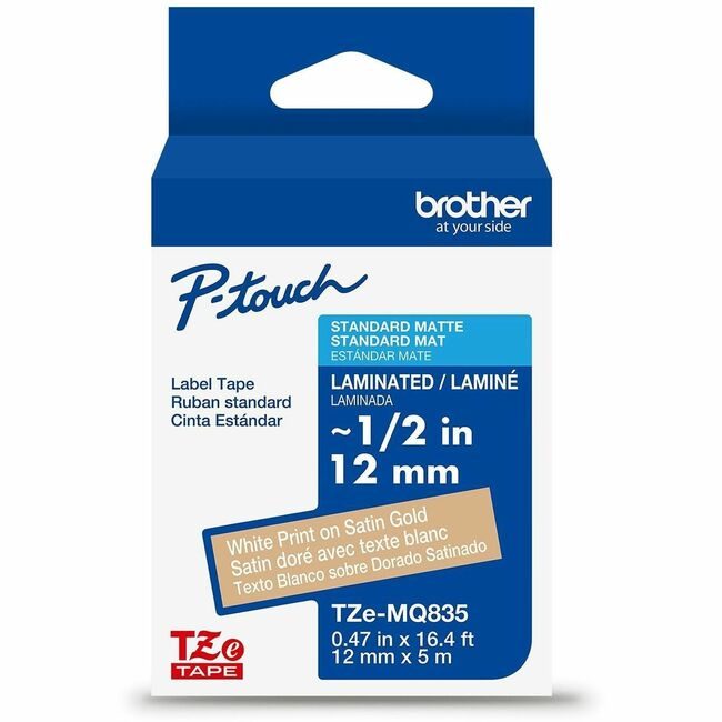 Brother International Tape Tze 12MM We/Satin Gold BRTTZEMQ835G