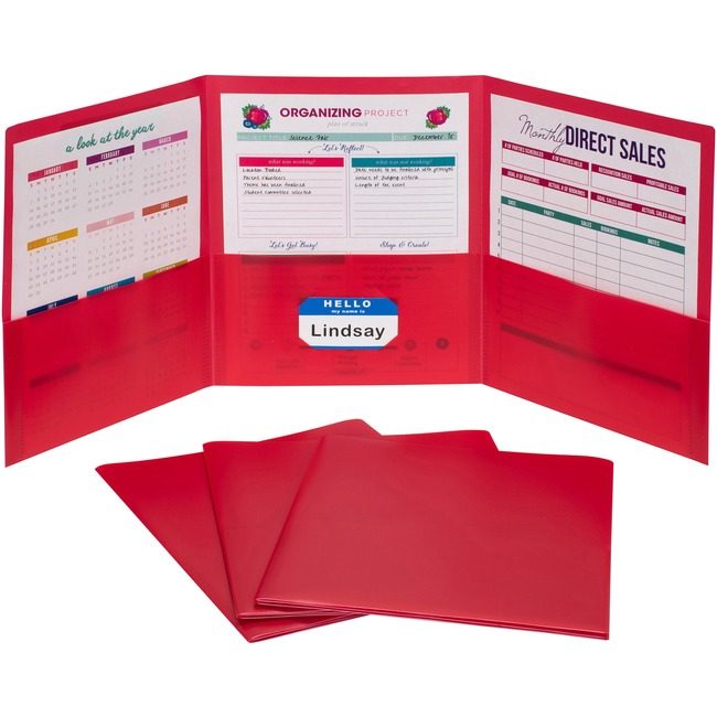 C-Line Products 3-POCKET POLY PORT Red 24/BX CLI33944
