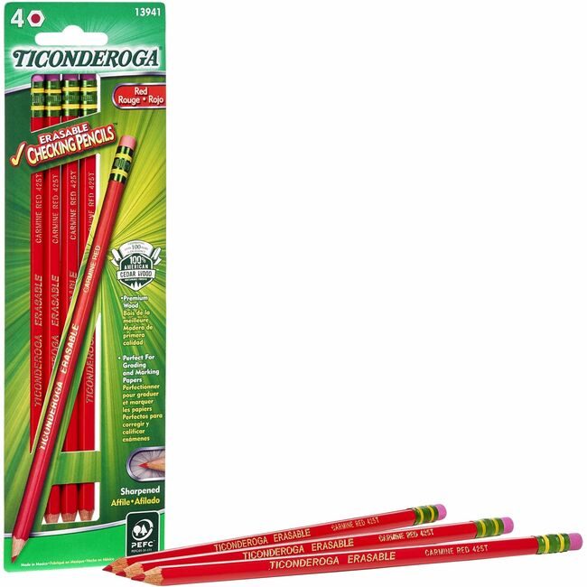 Dixon / Ticonderoga Dixon Ticonderoga Company / Pncl Ersble Red 4 Count DIXX13941