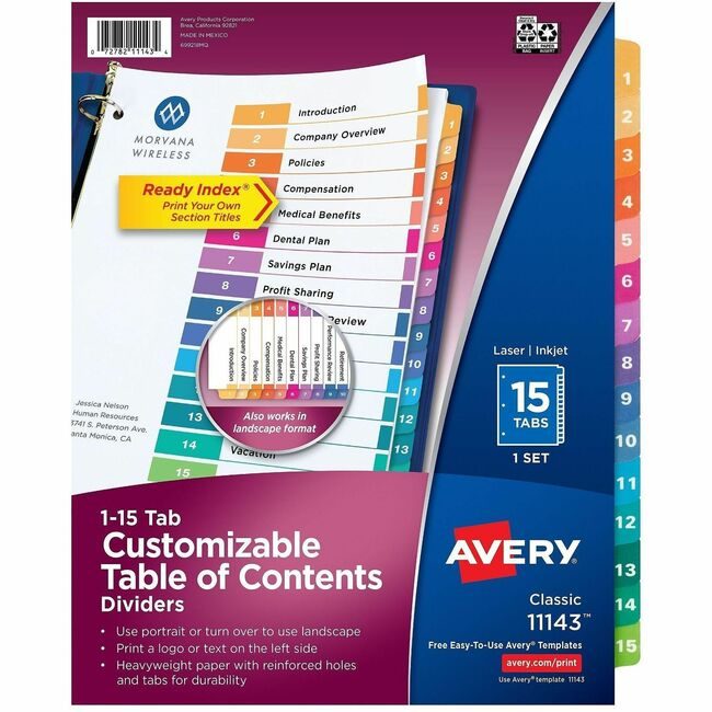 Avery Products Corporation Dividers Index Ready 1-15 AVE11143