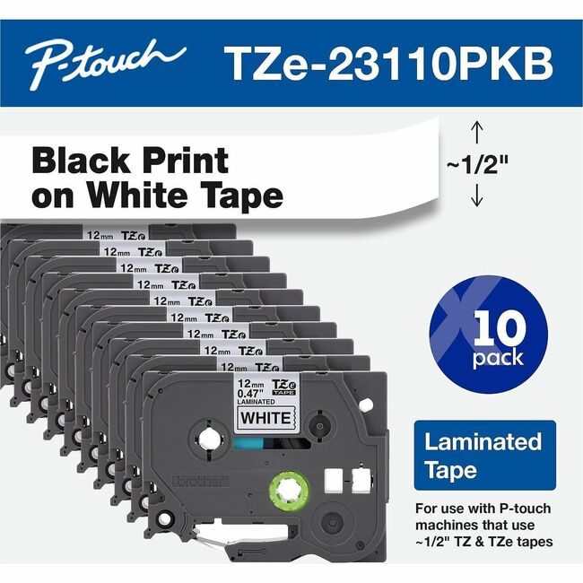 Brother International Tape Label 47" BK/WE 10PK BRTTZE23110PKB