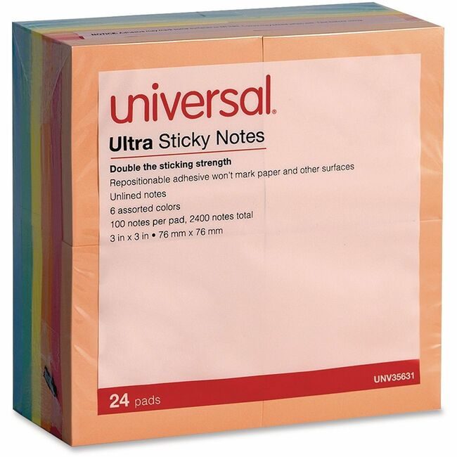 Universal Office Products Note Ultrstcky 3X3 24 Assorted UNV35631
