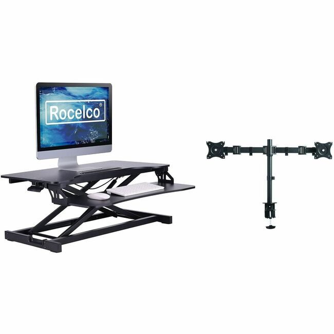Rocelco Riser Desk Arm Bndl 31"W Black RCLRVADRBDM2