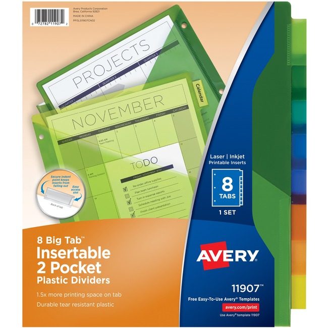 Avery Products Corporation Dividers Insert 8TAB Dblpkt AVE11907