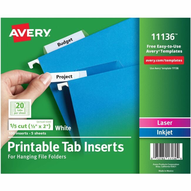 Avery Products Corporation Tabs Hang File 1/5 Laser We AVE11136