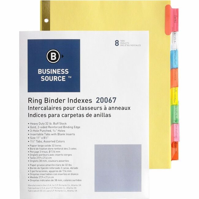 Business Source Dividers Insert 8-TAB Multi BSN20067