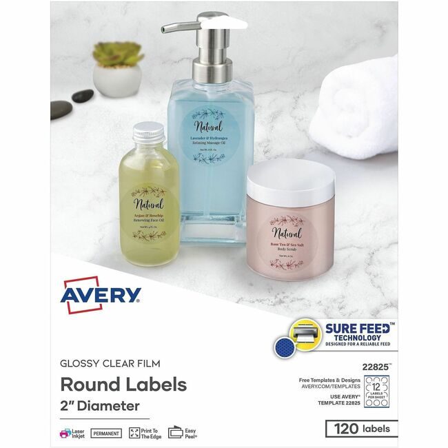 Avery Products Corporation Label Round 2" Glossy Clear AVE22825