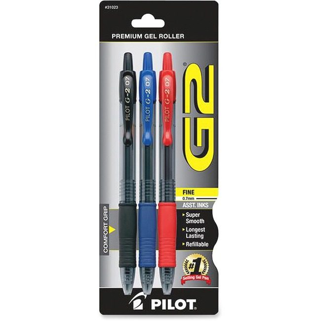 Pilot Corporation of America Pen Rball G2 FN Assorted 3/PK PIL31023