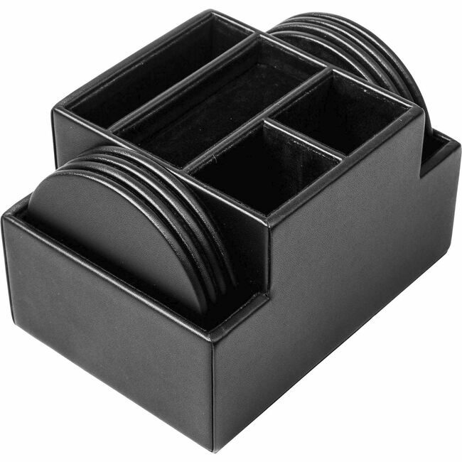Dacasso Coaster Rnd Set Lthr Black 8 DACA1058