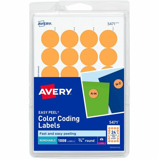 Avery Products Corporation Label Round 3/4"DIA Neon Oe AVE05471