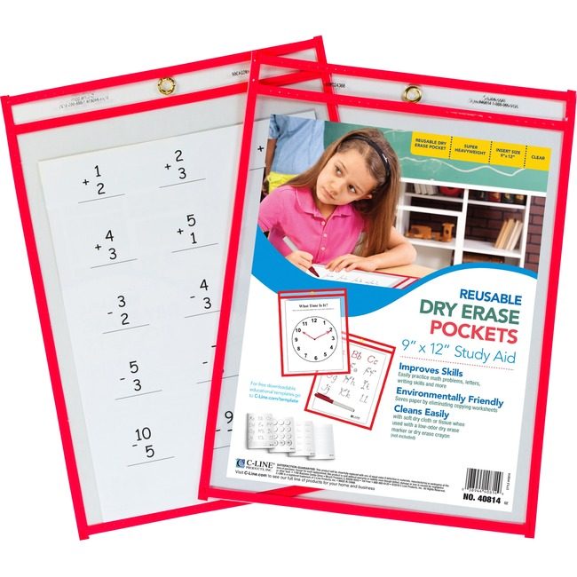 C-Line Products Pocket Dryerase Reuse Red CLI40814