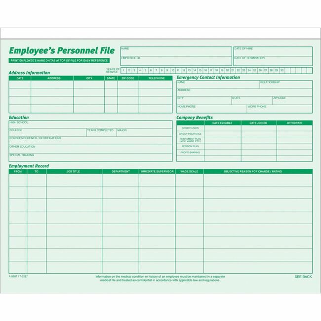 TOPS Products Folder Record Employee 20 Pack TOP3287