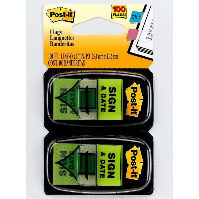 3M Company Flags Sign&Date 1" 100 Count Green MMM680-SD2