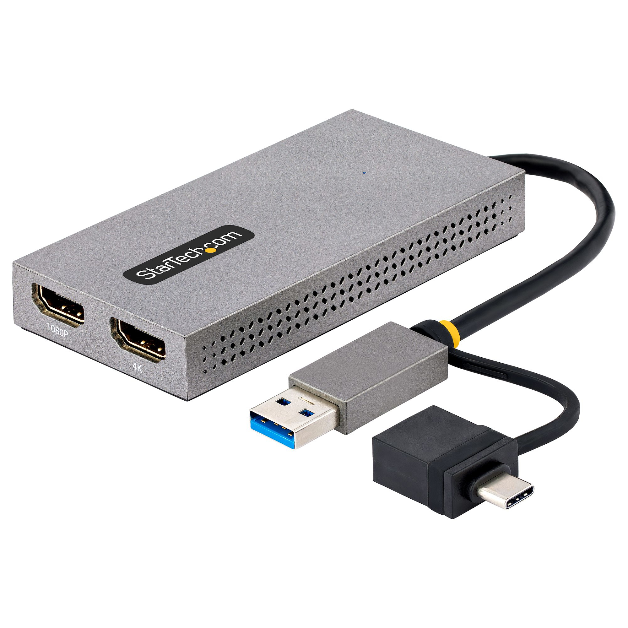 StarTech.com USB to Dual HDMI Adapter, A/C 2x Displays (1x 4K30Hz, 1080p), Integrated USB-A C 107B-USB-HDMI