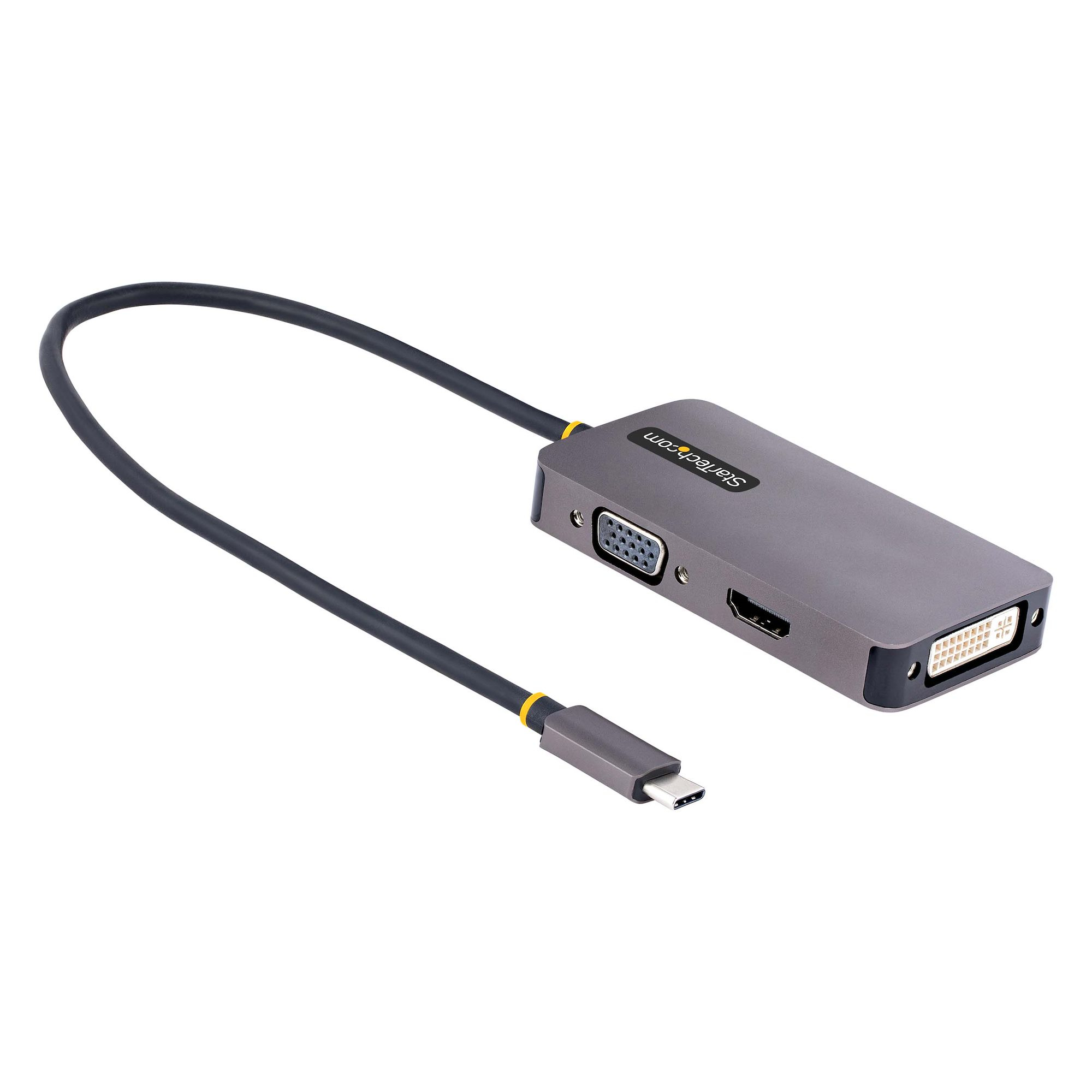 StarTech.com USB C Video Adapter, to HDMI DVI VGA Up 4K 60Hz, Aluminum, Multiport Display 118-USBC-HDMI-VGADVI