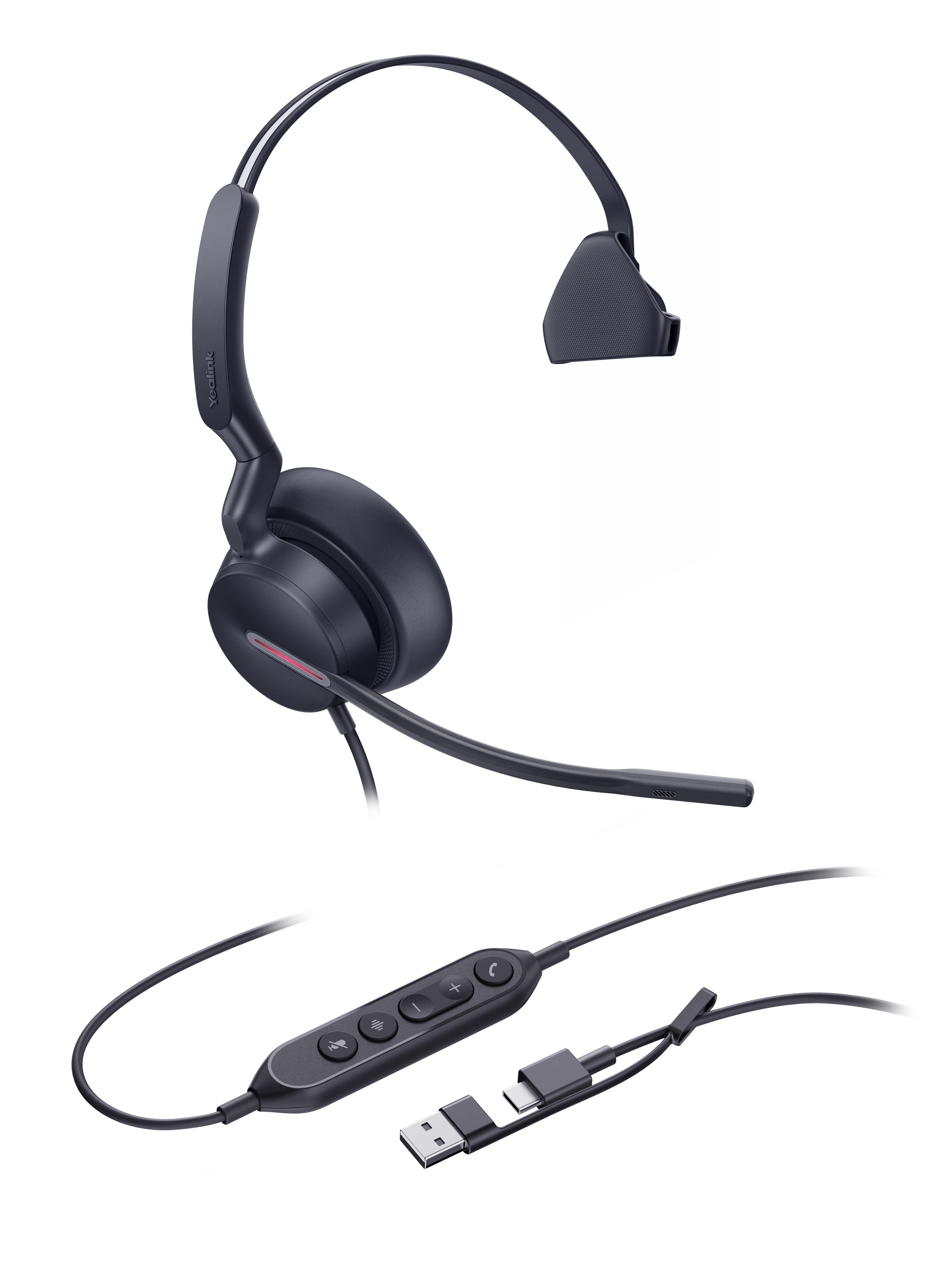 Yealink UH46 Mono USB-C/A Headset Wired Head-band Office/Call center USB Type-C / Type-A Black 1308242