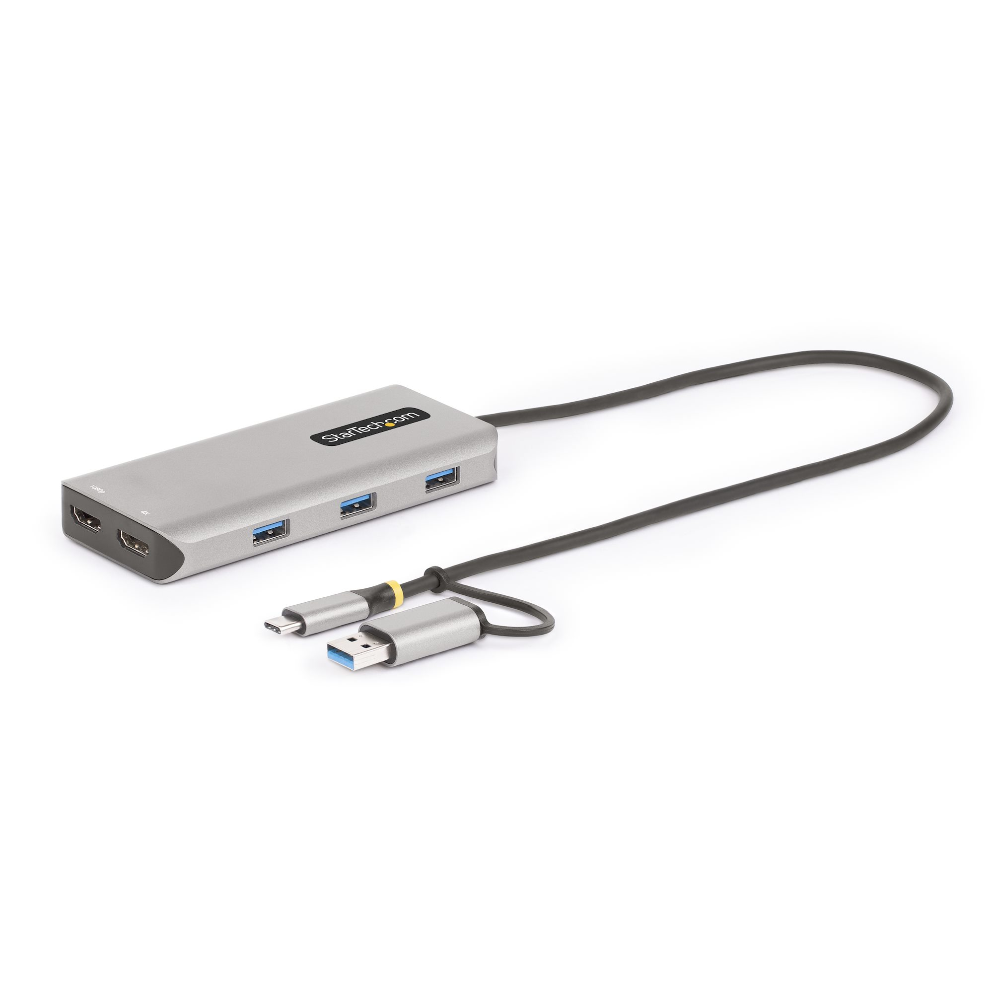 StarTech.com USB-C Multiport Adapter w/Attached to USB-A Dongle, Dual HDMI (4K30Hz/1080p60Hz), 3x 167B-USBC-MULTIPORT