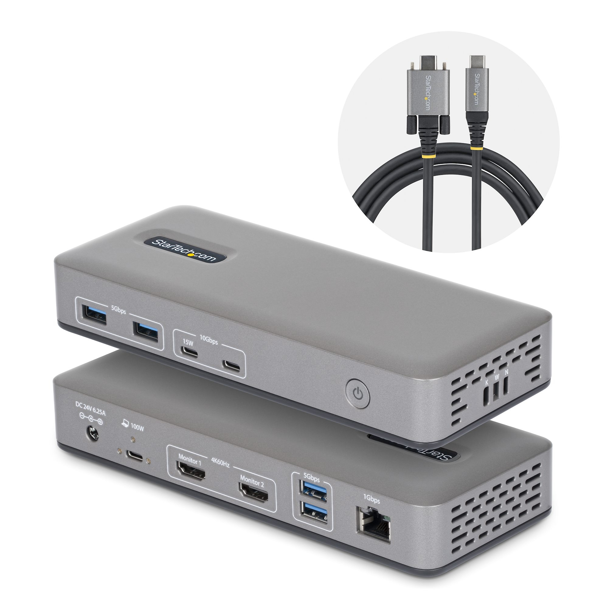 StarTech.com Dual-Monitor USB-C Docking Station, HDMI, 4K 60Hz, 100W Laptop Charging, 1GbE, 196N-USBC-DOCK
