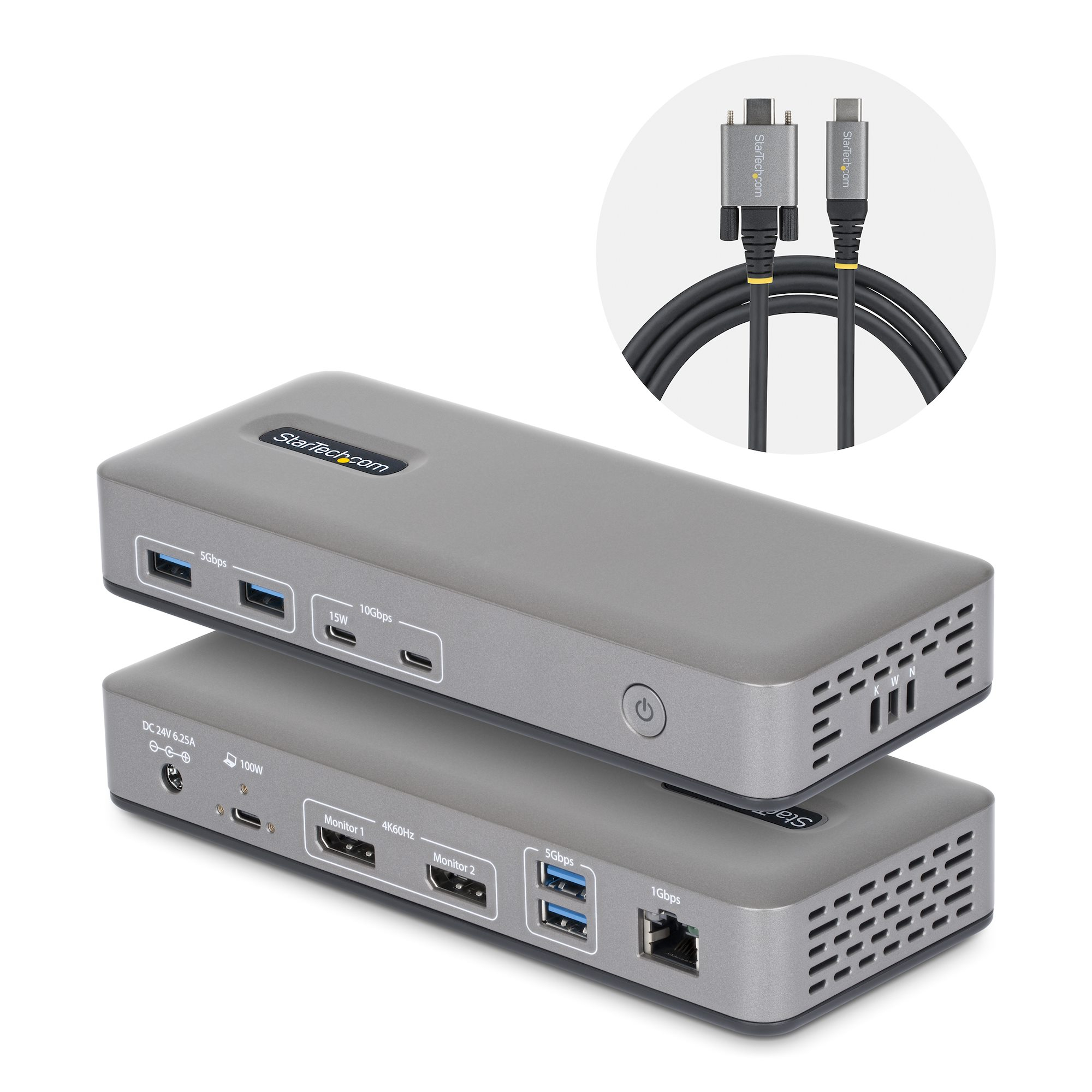 StarTech.com Dual-Monitor USB-C Docking Station, DisplayPort, 4K 60Hz, 100W Laptop Charging, 1GbE, 201N-USBC-DOCK